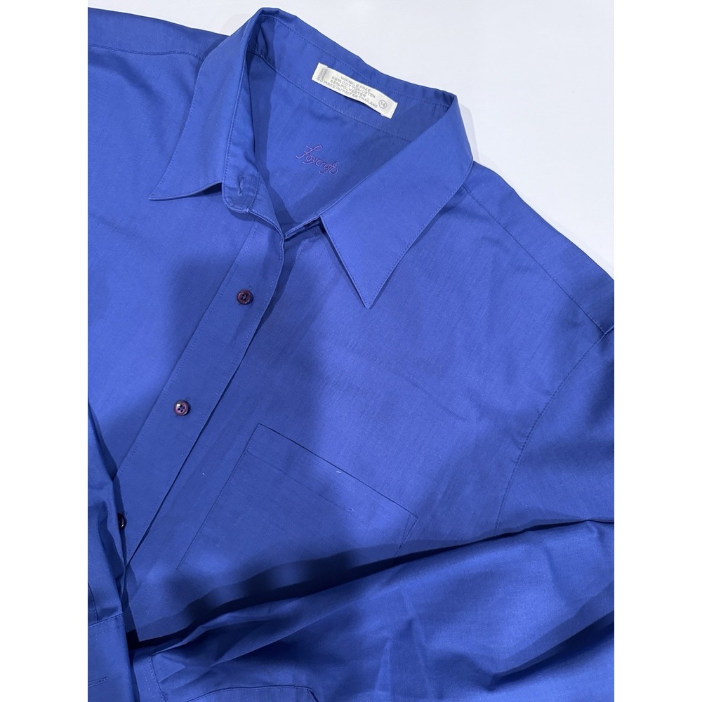 Foxcroft Womens Size 14 Blue Wrinkle Free Button Down Shirt Long Sleeve Cotton